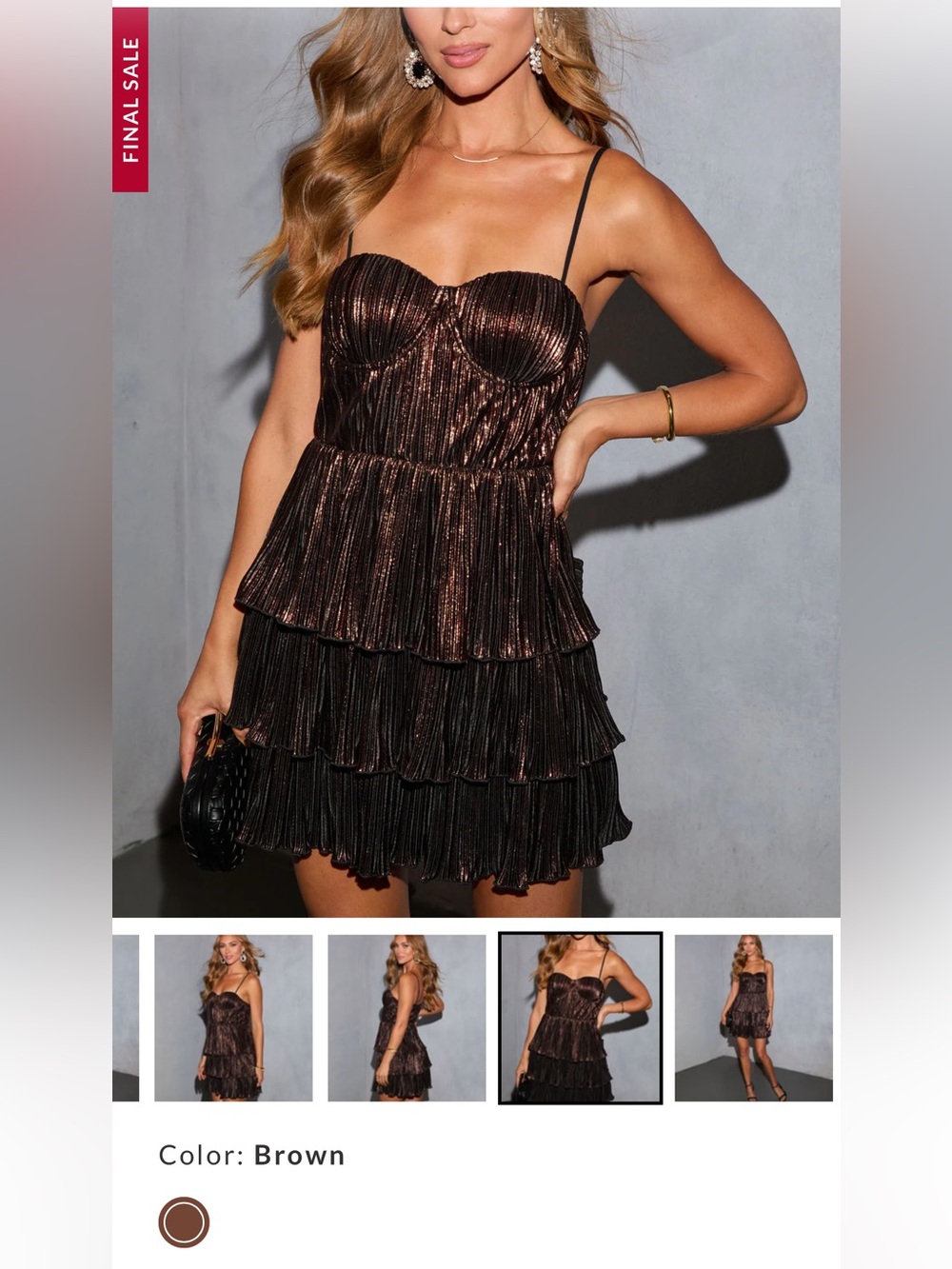 Vici Brown Metallic Tiered Mini Dress
